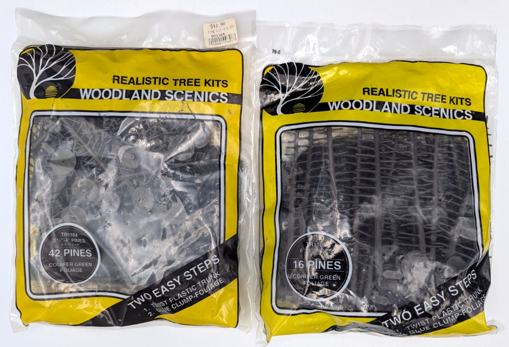 Woodland Scenics Realistic Tree Kits 42 & 16 Pines Trees w/Foliage 2 Bags